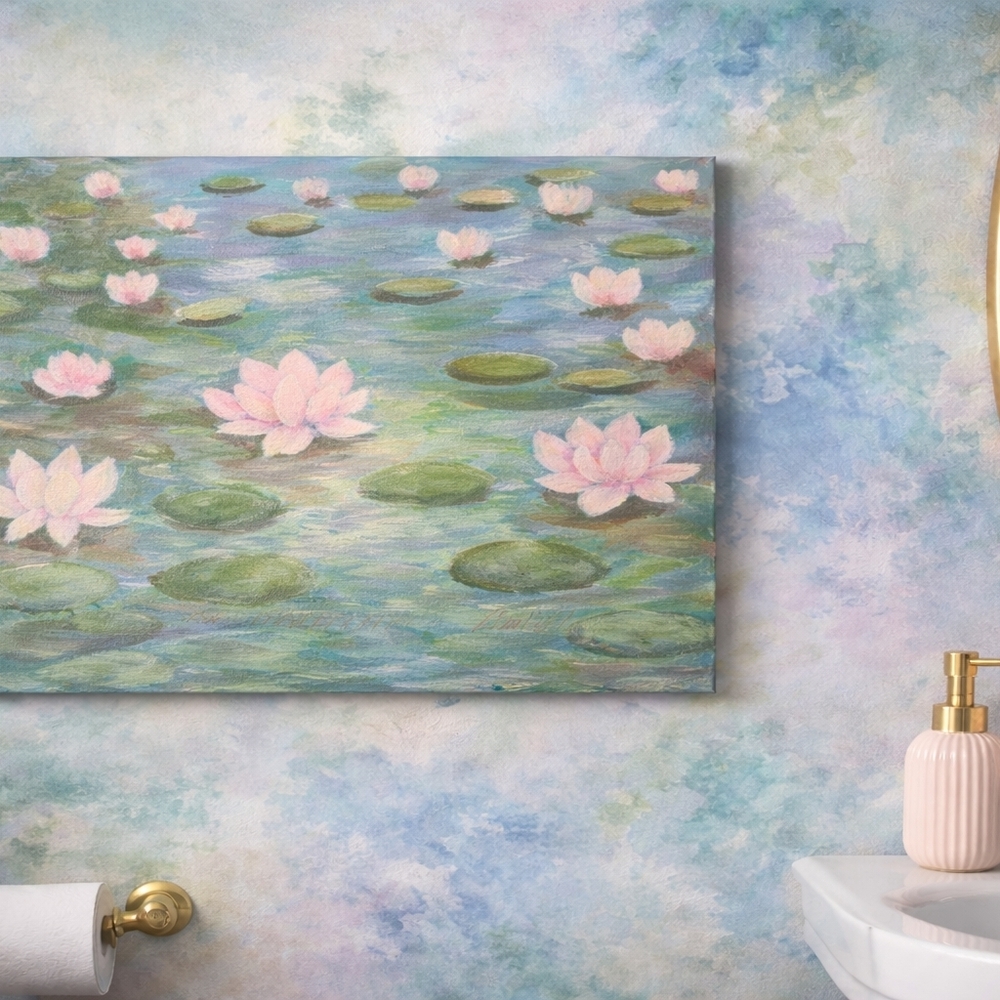 ORIGINAL PAINTING ON CANVAS - Pink Lotus / Waterlily 11"x14"